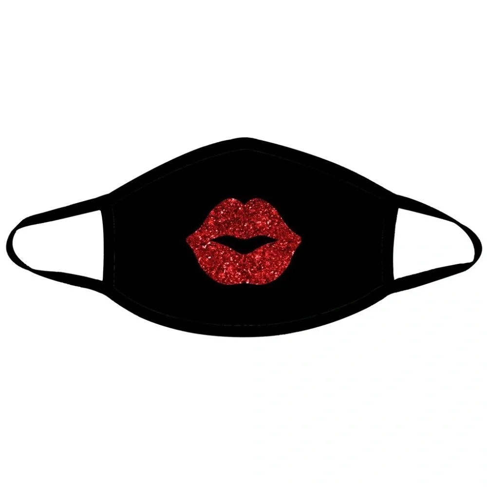 Ella Etc Pucker Up Glitter Red Kiss Face Mask | Black Fashion Mask